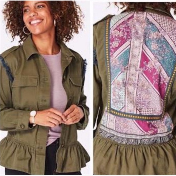 MATILDA JANE Jacket Moments with You Size S Army Green Pockets Patchwork - Picture 2 of 9